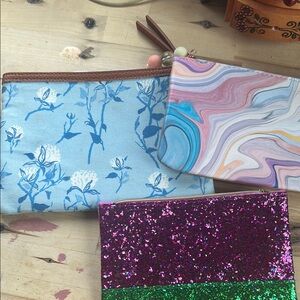 Ipsy Mini Bags Set - Floral Blue, Marble Pastel, Glitter Purple and Green